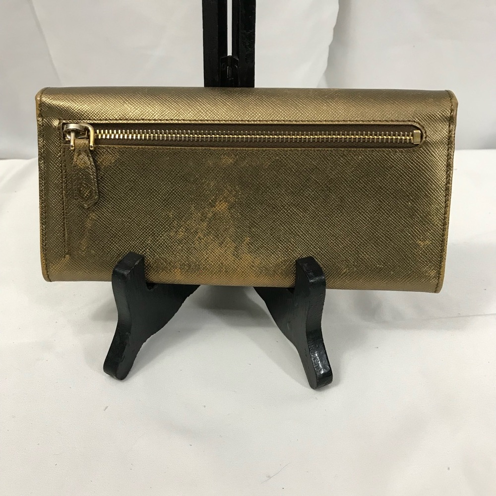 Prada Metallic Gold Saffiano Leather Double Snap Continental Wallet - Picture 2 of 9